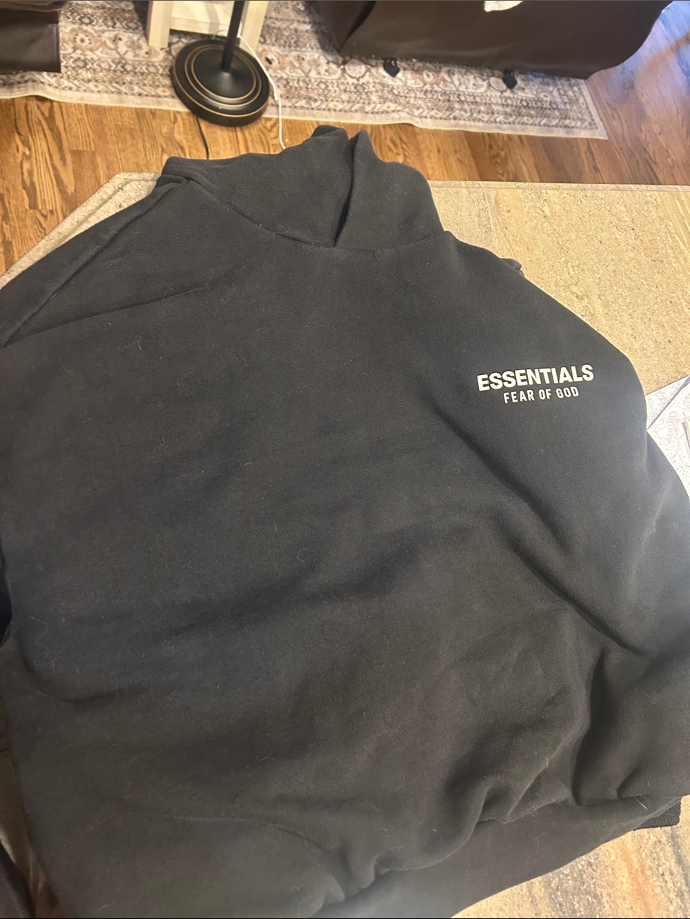 ESSENTIALS Fear of God Black Pullover Hoodie with White Logo Men’s Small